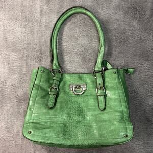 Bueno Green Crocodile Embossed Shoulder Bag